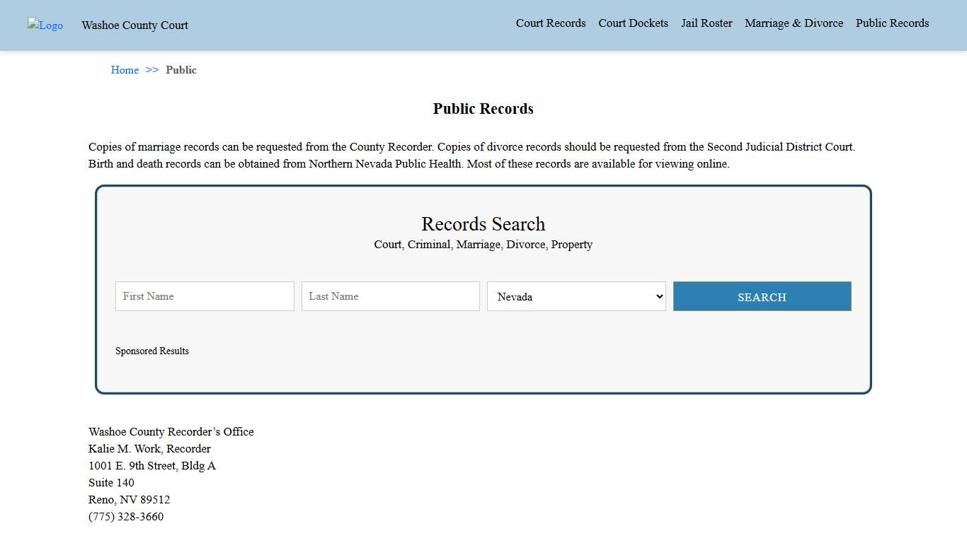 Public Records | Washoe County Court